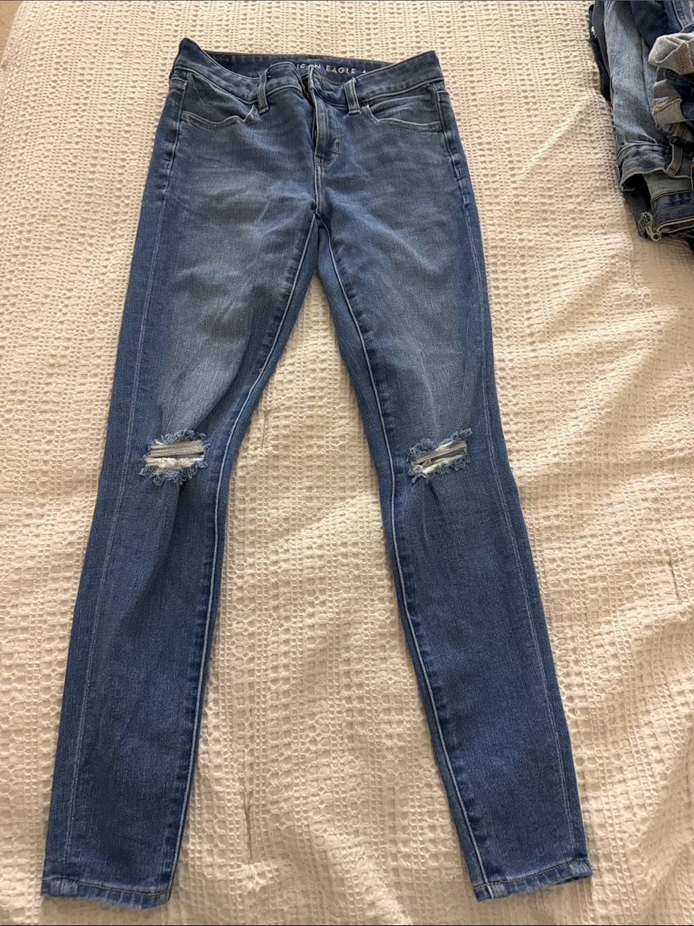 American Eagle Outfitters Blue Ripped High-Rise Skinny Jeans